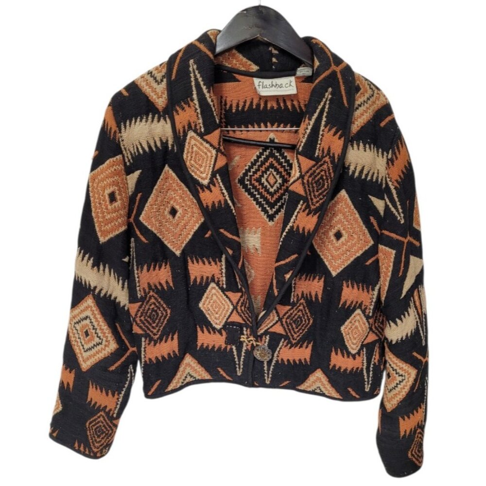 Vintage Flashback Aztec Woven Tapestry Cropped Jacket M Western Southwestern